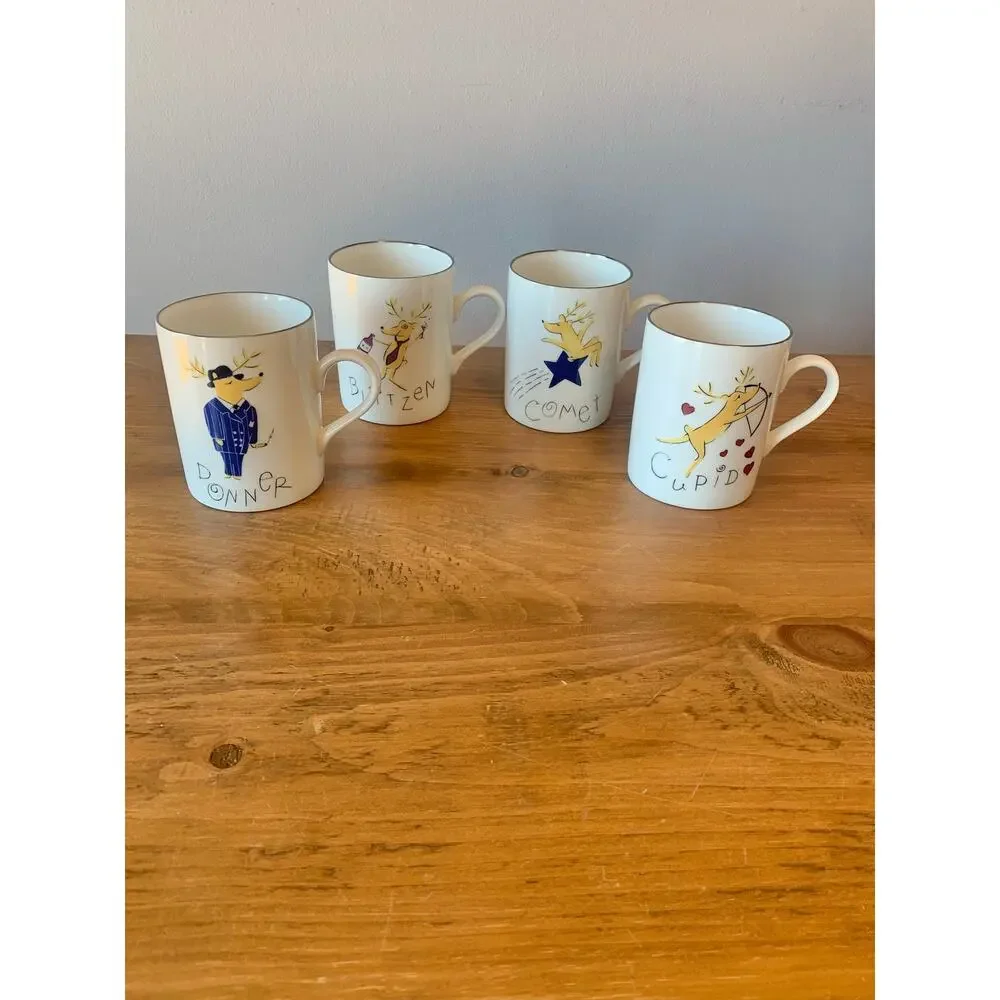 Pottery Barn Reindeer Coffee Mugs 4